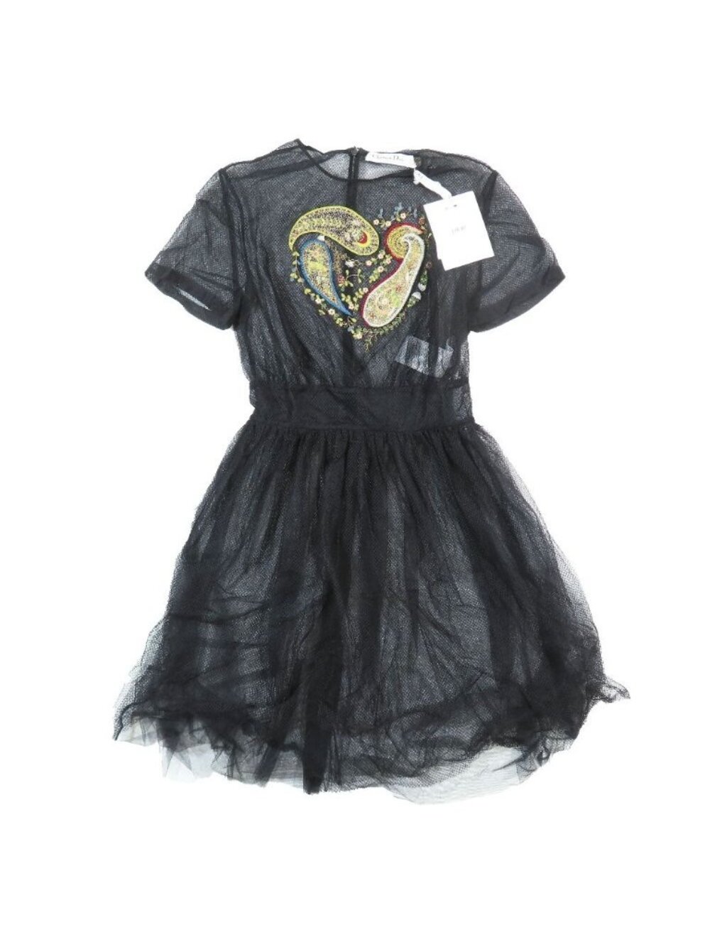 Dior Mesh Sheer Mini Dress Tulle Paisley Flower Embroidery